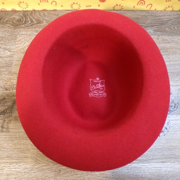 BOLLMAN HAT CO. Women's Vintage Short Brim Red Hat 100% Wool Doeskin Felt Lace - Picture 9 of 12